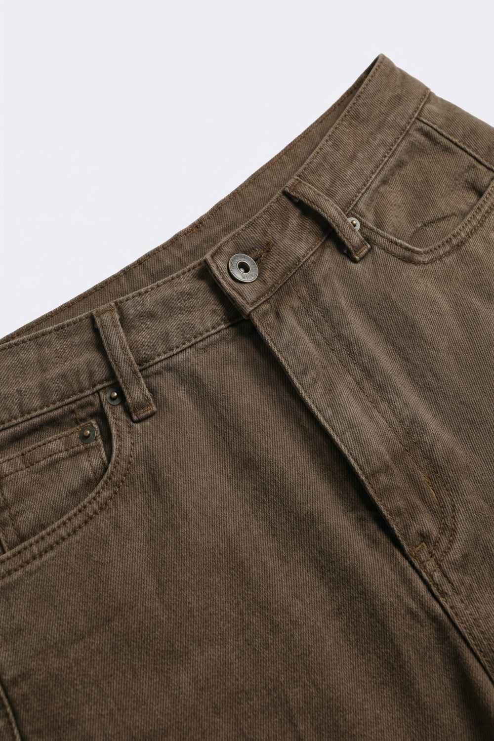Pantalones de Mezclilla de Algodón Marrones de Pierna Ancha Casual