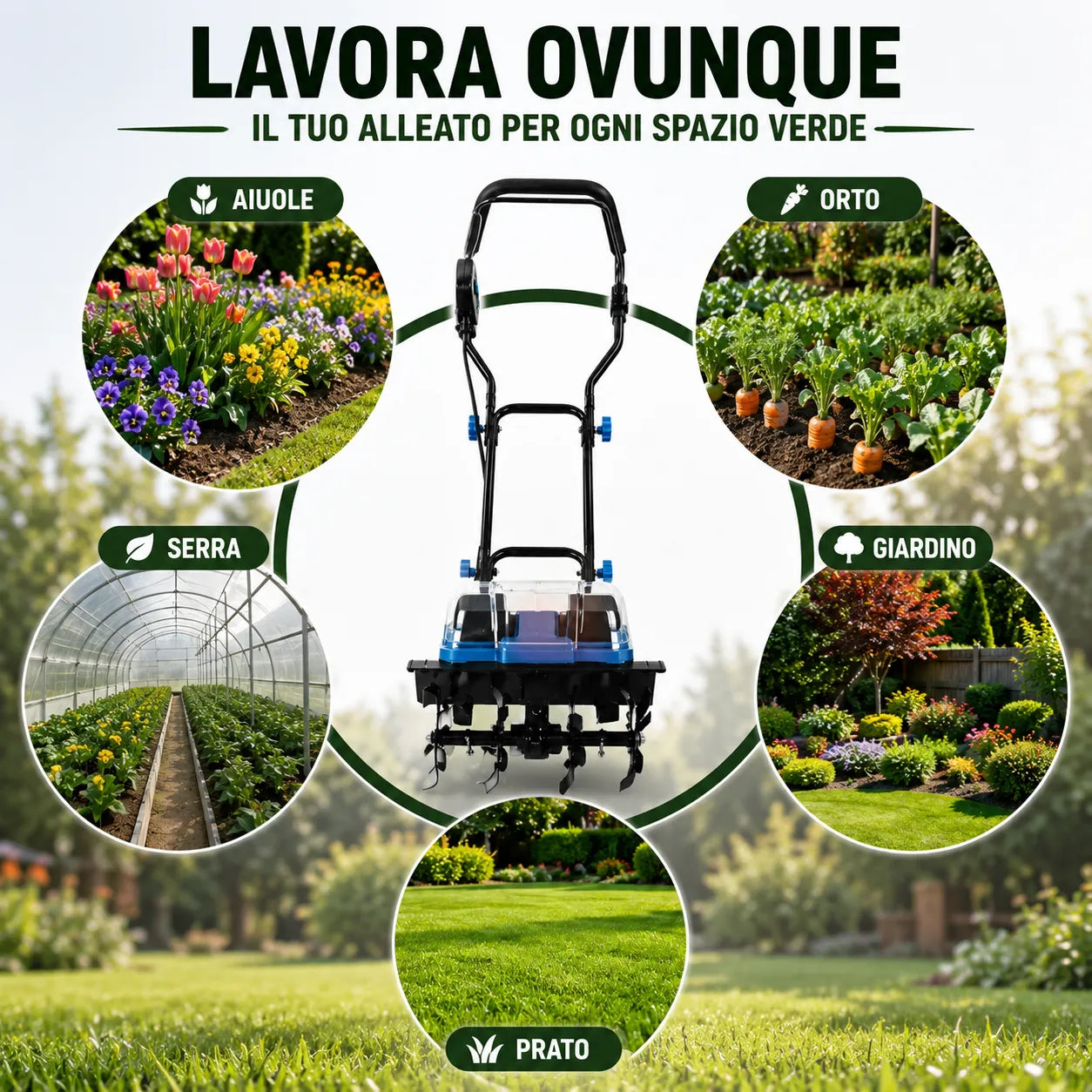 Mukins NL-3579 88VF 550W Battery-Powered Electric Tiller with 2 Lithium Batteries, Cordless Garden Cultivator, Working Width 30 cm, Depth 20 cm, Adjustable Handlebar, 18,000 rpm