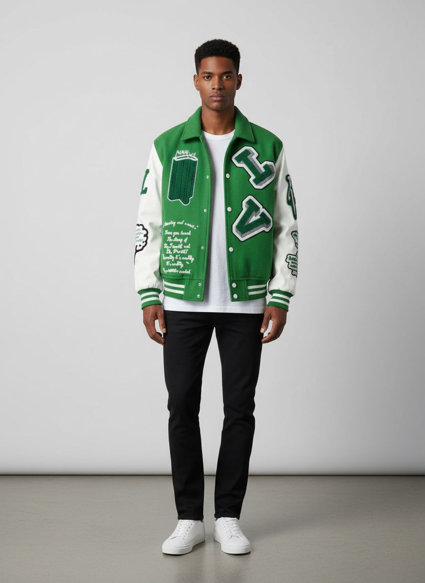 Louis Vuitton Varsity Jacket Green Patch Men